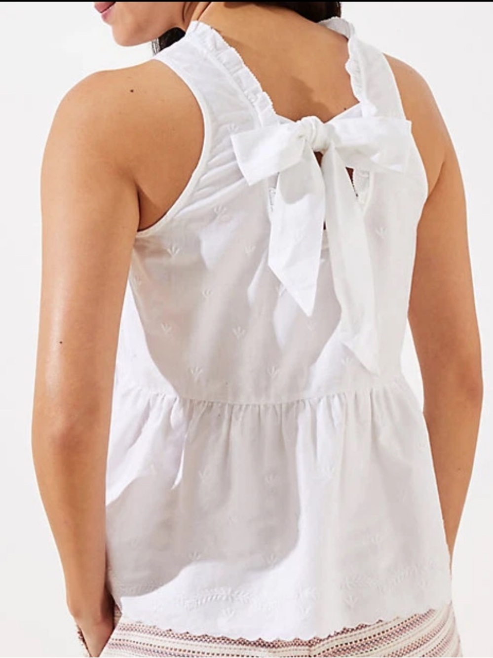 NWT LOFT Embroidered Tie Back Peplum Top White XS Petite Cotton Cottage Dainty